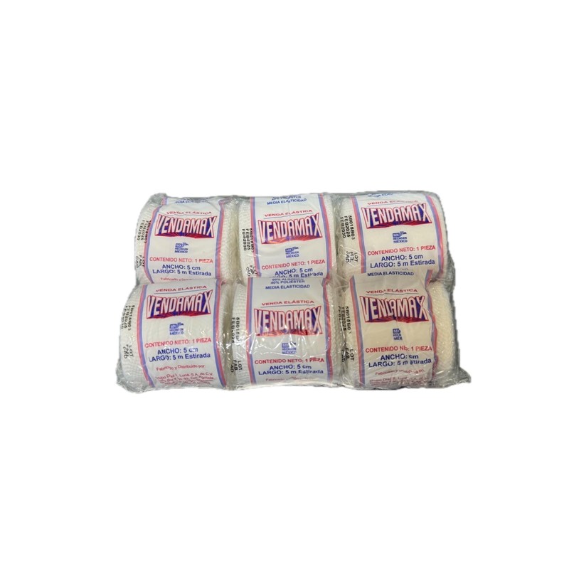 VENDAMAX Venda Elástica de Tejido Plano de Algodón, 5 cm