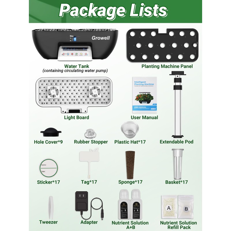 Hydroponics Growing System Kit, 17 Pods Herb Garden with 102