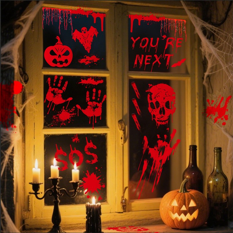 AhfuLife 108Pcs Halloween Window Stickers, 9 Sheets Reusable Halloween Window