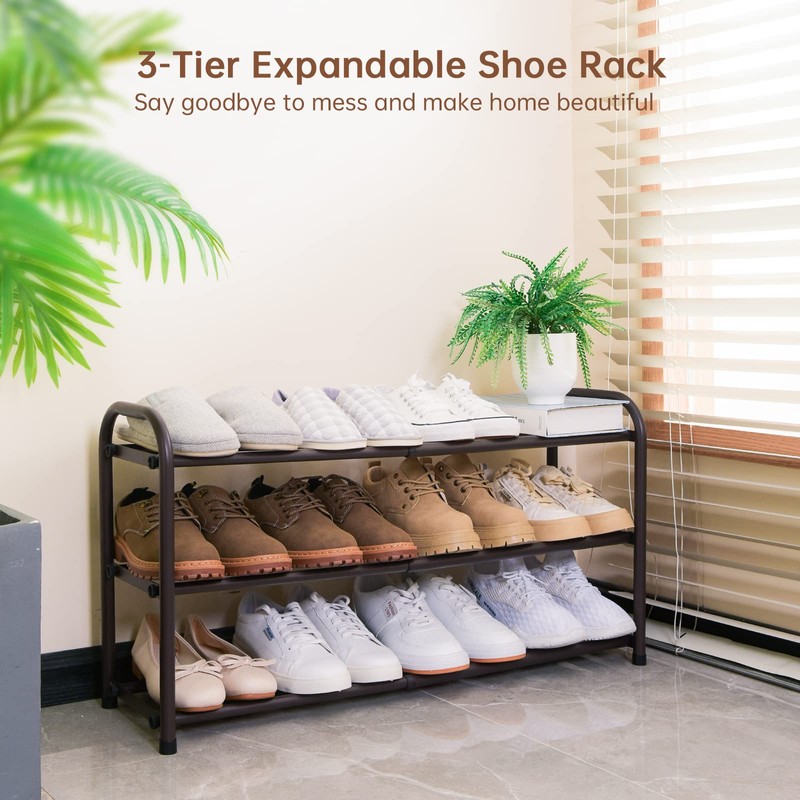 Gonfoam 3-Tier Expandable Shoe Rack,Adjustable Shoe Shelf Storage Organizer Heavy