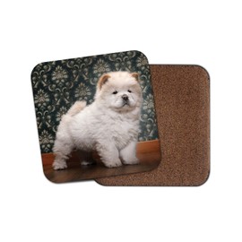 1 x White Chow Chow Puppy Coaster - Fluffy Dog Animal Pets Adorable Fun #15339