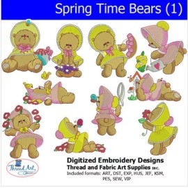 ThreadArt Embroidery Design Set- Spring Time Bears(1) - 10 Designs - 8 Formats - USB Stick