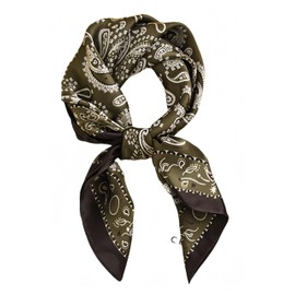 MINIDORA Satin Scarves for Women 27.5 × 27.5 inches Medium Square Elegant Silk Feeling Head Scarf B007-Cashew Green