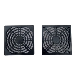 JZK 2x Plastic PC fan grilles with foam sheet inside for 80x80mm fan, 8cm case fan dust filter, 80mm cooling fan filter grill cover, black square ventilator grill protector guard