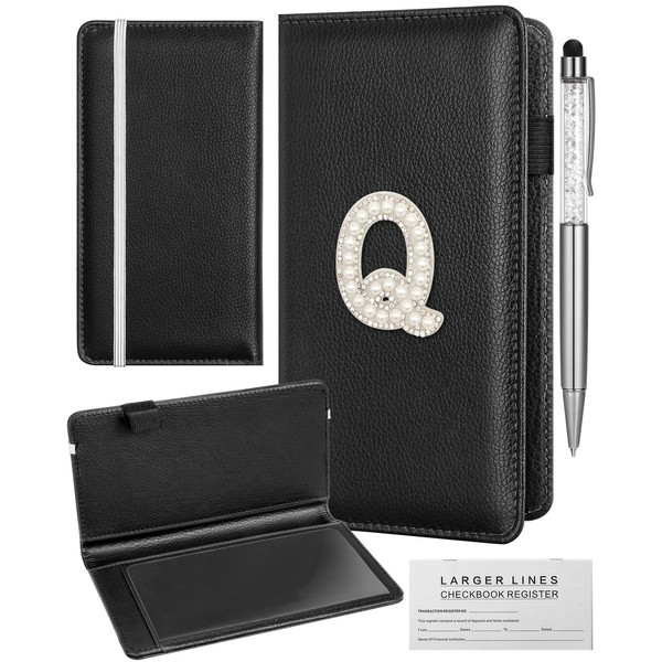 Slohif Checkbook Cover and Checks Register - Initial Leter Q