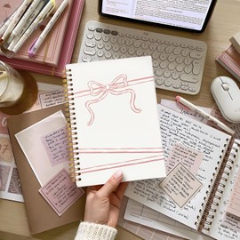 Lacama Pink Coquette Bow Notebook Journal, Cute Preppy Journaling Notebooks for Teen Girls Women, 160 Pages, 5.5"x8.3" Aesthetic Hardcover Spiral Notebooks, Coquette Stuff, Office School Supplies