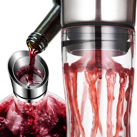 Levare Wine Decanter with Stainless Steel Aerator Pourer Lid - Elegance & Innovation Combined - 100% Hand-Blown Lead-Free Crystal Glass, Enhanced Aeration for 1L of Wine
