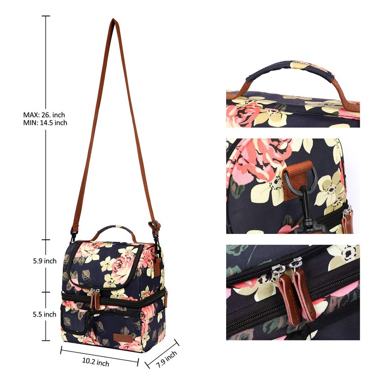 LOKASS Lunch Bag Women Double Deck Insulated Lunch Box Large