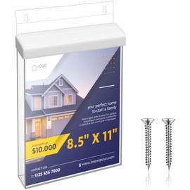Wonderjune 1 Pcs Outdoor Brochure Holder 8.5" x 11" with Lid Acrylic Wall Mount Flyer Box with Self Closing Lid Waterproof Heavy Duty with Screw for Real Estate Flyer Document Pamphlet Display (White)