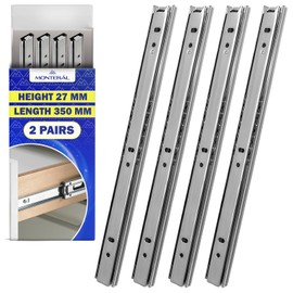 2 Pairs of Ball Bearing Drawer Runners 350 mm x H 27 mm – Telescopic Extension Runners Have a Partial Extension of 236 mm MONTERAL