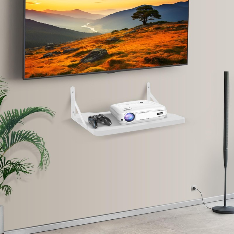 White Small Mini Projector Shelf/Projector Wall Mount Floating Shelf/Router Shelf/Modem