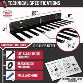 IRON AMERICAN USA Omega Beast Gym Storage Rack 11-Hook Heavy-Duty Gym Wall Organizer Gym Caddy Hanger - Gym Accessory Storage - Resistance Bands, Jump Ropes, Barbells, Lifting Belts, Cable Attachments