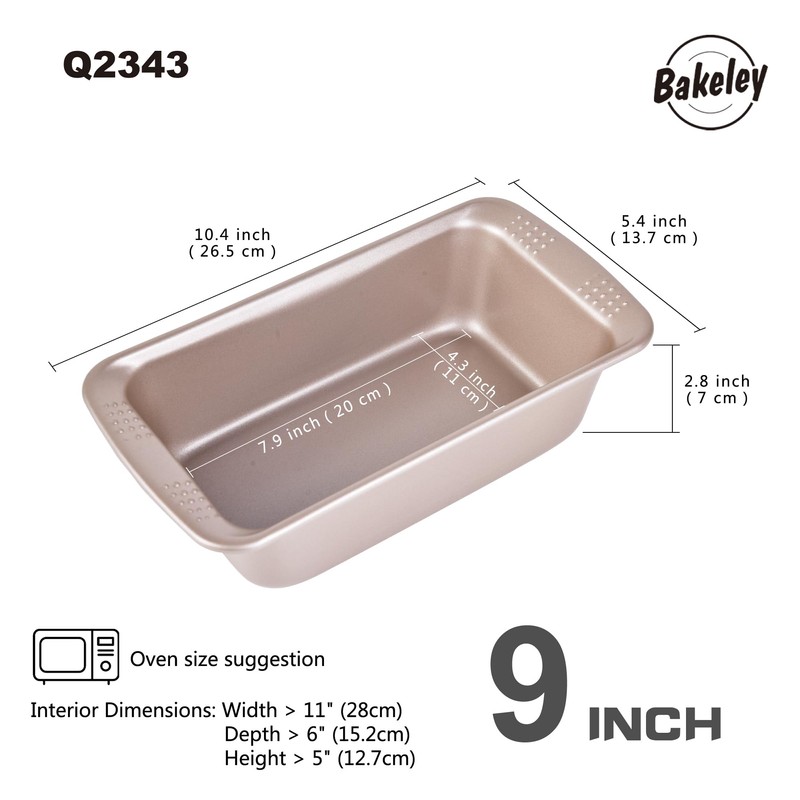 Bakeley Rectangle Loaf Pan Set, 9 Inches Non-Stick Oblong Bread