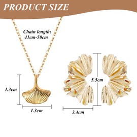 EPCDBBRT 1 Pair of Flower Fan-Shaped Earrings, 1 Ginkgo Necklace, High-End and Elegant Design, Light, Adding Elegance, Suitable for Various Occasions, Suitable for Women and Girls