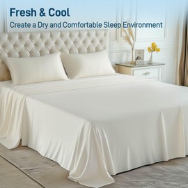 Viscose Derived from Bamboo, Soft Cooling Bedding with Silky Smooth Finish,16" Deep Pocket, Hypoallergenic, Breathable, 4 Pieces Full Luxury Hotel Milky White Bed Sheet Set, Oeko-Tex Certified
