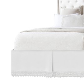 Elegant Comfort Narina Collection Lace Bed Skirt 15inch Drop, 1500 Thread Count Egyptian Quality, Sophisticated Design for a Vintage Look- Easy Care and Wrinkle Resistant, Lace Bedskirt, King, White