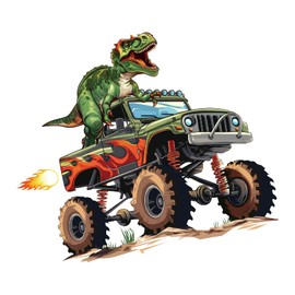 PLIGREAT Monster Truck Wall Stickers, Dinosaur Wall Decals Peel and Stick Walls Decor Removable Vinyl Art Decal for Bedroom Playroom Dorm Basement Art Decorations Home Indoor Decor