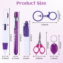 Motthjcw 6 in One Nurse Pen Set, Nurse Badge Accessories Include Retractable Ballpoint, Permanent Marker Pen, Keychain Clip, Foldable Scissors, Lights, LED Keychain Flashlights, for Gifts (Purple)
