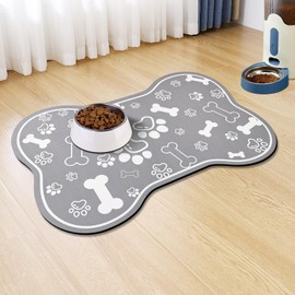 Dog Cat Food Mat,Rapid Absorbent Pet Feeding Mat, Bone Shaped Dog Placemat Water Bowl Mat with Rubber Backing,No Stains Dog Cat Food Mats Indoor, Pet Accessories Supplies 17"×29" Grey