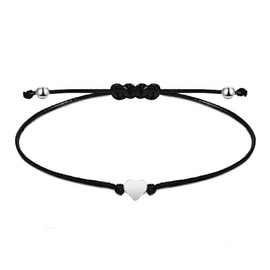 JITNGA Selfmade Jewellery Bracelet Women's Heart Silver Handmade Macrame Bracelet with Hearts Size Adjustable 16-26 cm