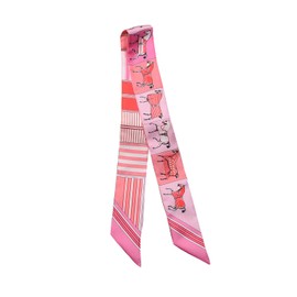 JERLA 100% Mulberry silk Scarf Bag scarf Head Hair Ribbon Handbag Handle wrap Tie Bundle Scarf Neckerchief Scarf for women (Horse pink)