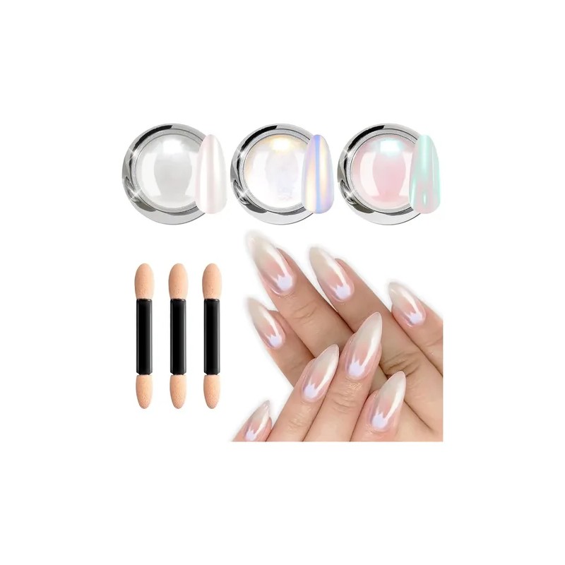 3 Pcs Polvo De Espejo Para Uñas, Efecto Iridiscente Aurora