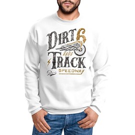 Neverless Men's Sweatshirt Dirt Track Biker Retro Vintage Crew Neck Sweater - Dirt Track White, size: xl