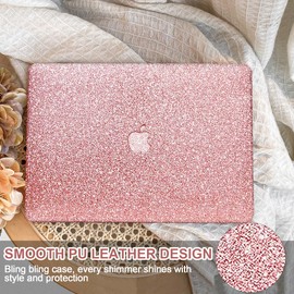 iPAPA Compatible with MacBook Air 15 inch Case 2025 2024 2023 M4 M3 M2 A3241 A3114 A2941, Glitter Smooth PU Leather Hard Shell Case+Keyboard Cover for MacBook Air 15.3 inch, Shining Rose Gold