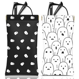 BHAHB 2 PCS Glasses Eyeglass Sunglasses Case Pouch Soft PU Leather Cute Aesthetic with Cleaning Cloth for Unisex Women Girls (A20-Ghost)