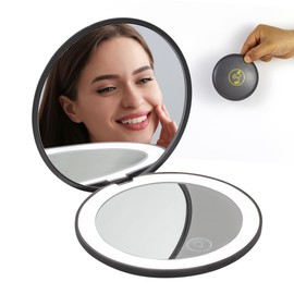 LanJo Lighted Compact Mirror – Air Zodiac (Gemini, Libra, Aquarius) – Rechargeable Travel Makeup Mirror with 1x/5x Magnification – Charcoal Grey