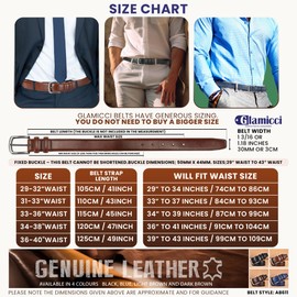 Glamicci Genuine Leather Dress Belt 3cm |Single Prong Buckle-Classic & Fashion, Profile Belt for Suits Work Business Jeans and Casual No Box-(611) (Black, 33-38”Waist(115cm))