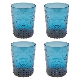 Karma, Somerset Juice Glass Cup 10oz, Vintage Glassware Drinking Cups Set of 4, Ocean Blue