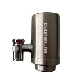 EuroGuard Wasserfilter für Wasserhahn aus Edelstahl – Aktivkohle-Filtersystem, reduziert Chlor, schlechten Geschmack und Geruch – einfach zu installierender Wasserhahnfilter (1 Kartusche im