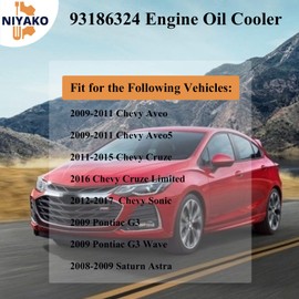Niyako 93186324 Engine Oil Cooler & Filter Housing Assembly for B'uick Cascada, Chevy Aveo Aveo5 Cruze Limited Sonic Trax, P'ontiac G3 & Saturn Astra 1.6L/1.8L Engines - Replace 25199751 & 55353323