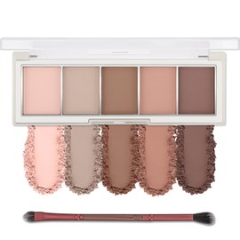 Erinde Nude Neutral Eyeshadow Palette Makeup - 5 Colors Matte Brown Natural Eye Shadow Palette, Cool-Toned Nude Taupe Eye Makeup Looks, Ultra-Blendable Matt Eyeshadow Pallete, 02#