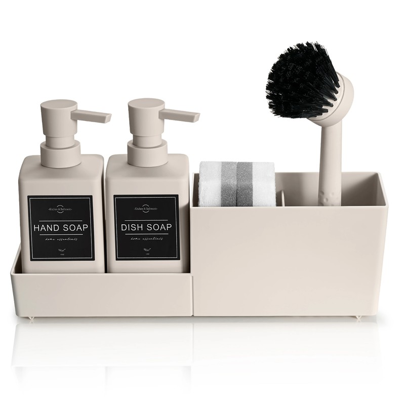 Kitchen Soap Dispenser Set for Sink Organization – 4-in-1 Black