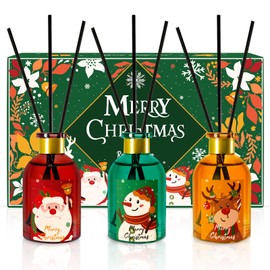 SCENTORINI Christmas Reed Diffuser Set, Christmas Essential Oils Diffuser, Cedar, Apple Cinnamon, Lemon Soda, 5.3 Fl.oz, Pack of 3, Reed Diffuser for Christmas Decorations Gift