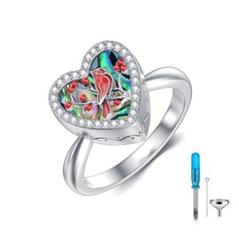 LONAGO Red Cardinal Urn Rings 925 Sterling Silver Red Bird Abalone Shell Urn Ring Ashes Memorial Ring Keepsake Cremation Jewelry Our Love Never Dies Gifts for Women Mom Size 6