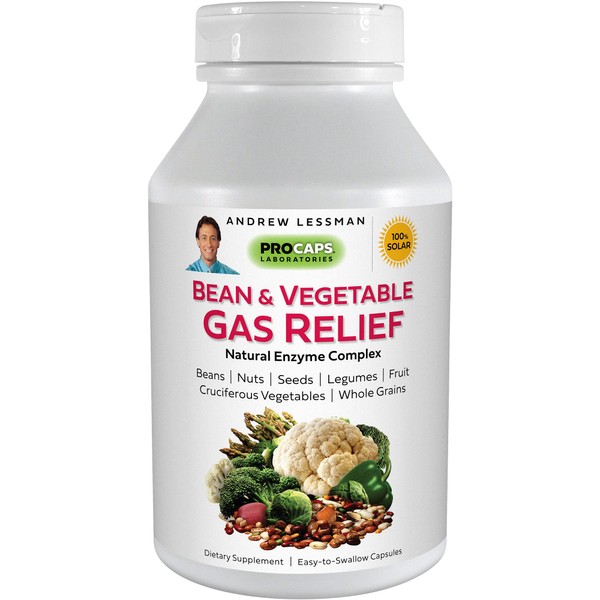ANDREW LESSMAN Bean & Vegetable Gas Relief 60 Capsules – Natural Enzyme Complex, Reduces Gas and Bloating from Beans, Cruciferous Vegetables, Fruits, Grains and Gas-Causing Foods, Gentle & Effective
