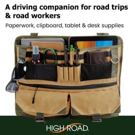 High Road Cairn Car Front Seat Organizer with Multipurpose Hanging and Pocket Storage, Waxed Nylon with Faux Leather Trim (12-pocket)