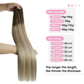 YoungSee Hair Extensions for Women Weft Ombre Blonde Weft Extensions Human Hair Dark Brown with Medium Ash Blonde and Light Blonde Highlights Sew in Human Extensions Long-Lasting Style 22Inch 100G