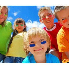 100 Pcs Colorful Sports Under Eye Black Stickers for Kids 1 x 2 Inch - Football Eye Black Lettering Softball Baseball Face Stickers Lacrosse Fans Eye Strips for Sport Game Day Themed Birthday Party