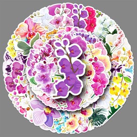 Orchid Stickers 50 Pcs Cute Waterproof Butterfly Orchid Flower Sticker for Water Bottle Laptop Skateboard Scrapbook Cars Notebook Guitar,Vinyl Trendy Aesthetic Plants Stickers for Teens Girls Adult
