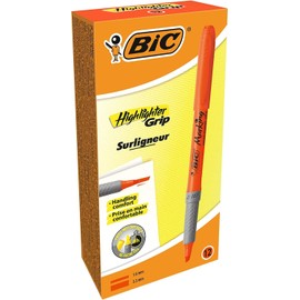 BIC Highlighter Grip Pens - Orange, Box of 12