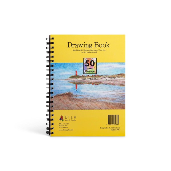 Elan Drawing Book A4, 50 Sheets 200gsm Paper, Drawing Pad A4, Acid-Free Paper Art Pad, Art Books, A4 Canvas Pad, Sketch Pad A4, A4 Sketchbook Made for Artists, A4 Drawingbook Perfect for Pencil Art