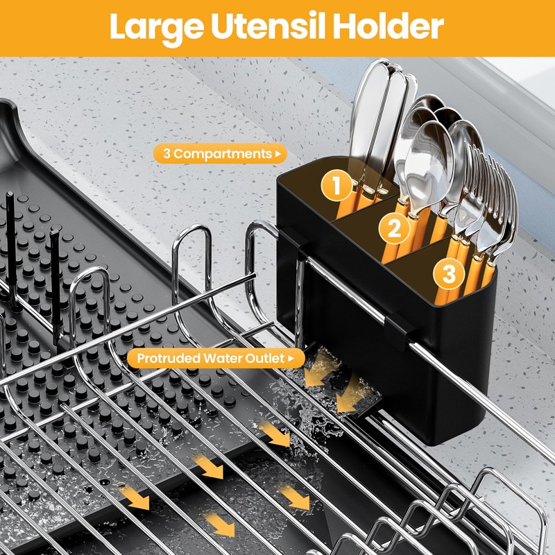 TOOLF Expandable Dish Rack, Dish Drying Rack for Kitchen Counter,