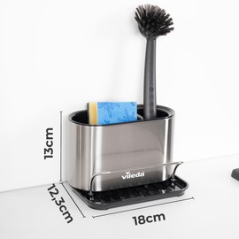 Vileda Stainless Steel Sink Organiser with Sponge Holder - Practical Holder for Sponges, Brushes & Soap Dispenser - Space-Saving & Rustproof - Organiser for Clean Kitchen Work
