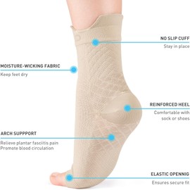 HUEGLO 4 Pairs Plantar Fasciitis Socks Neuropathy Neuro Socks Compression Socks for Women Men Ankle Support Brace for Weak Sprained Ankle Anti-Slip Foot Support Brace (Skin, XL)
