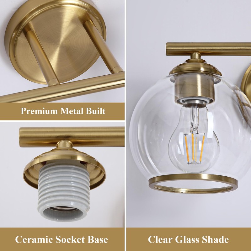 Mecgirn Brushed Gold Bathroom Vanity Light Over Mirror, 2 Light