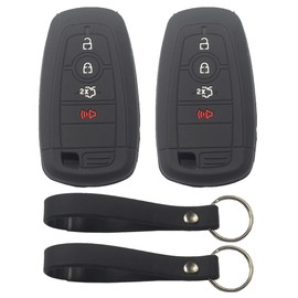 kcpros 2Pcs Black Rubber Silicone 4 Buttons Remote Smart Key Fob Cover Case Protector Keyless with Keychain Compatible with Ford Edge Bronco Ranger Escape Explorer Maverick Fusion Mustang Expedition
